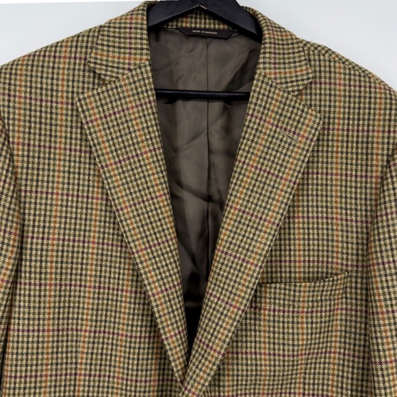 Paul Stuart Mens 41R Blazer Escorial Wool Plaid Sport Coat Tan Brown